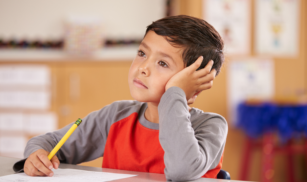 Distracted student in class