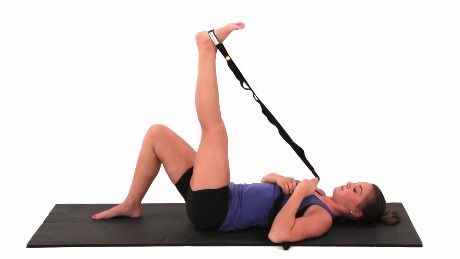 Hamstring stretch with strap (5 reps, 2 sets)