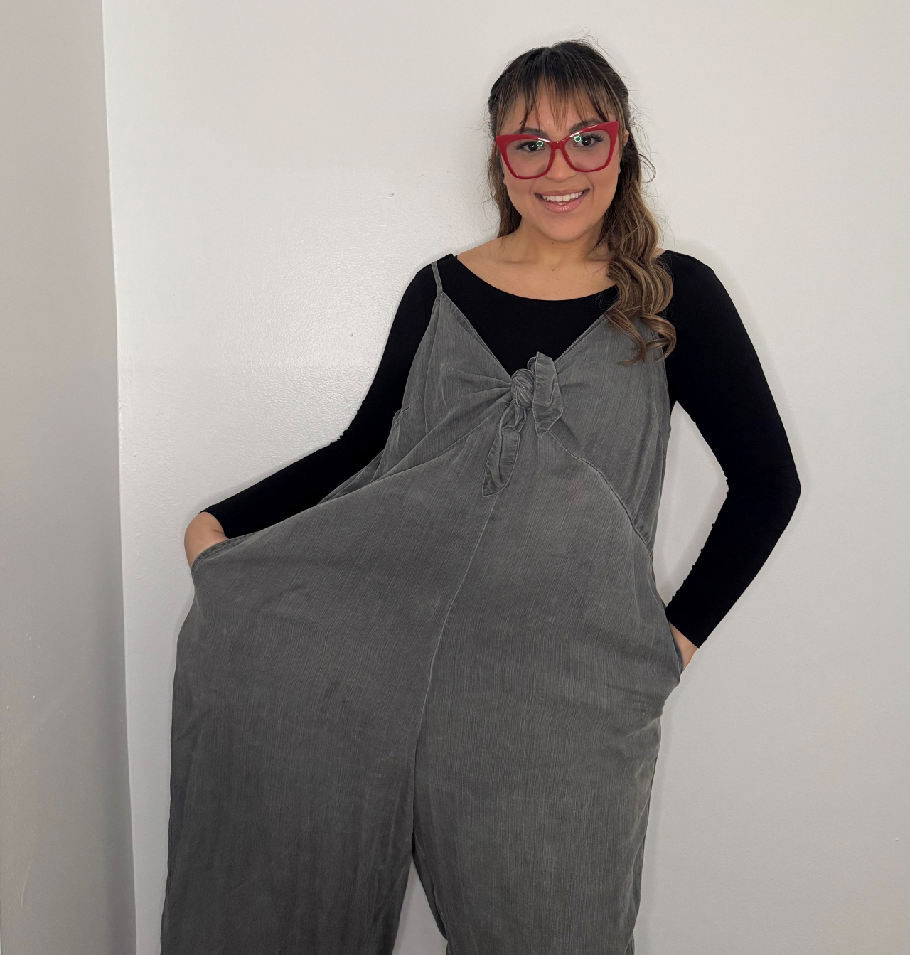 Brianna in an old jumpsuit